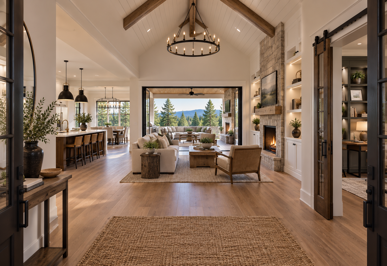 Vaulted great room viewed from the foyer