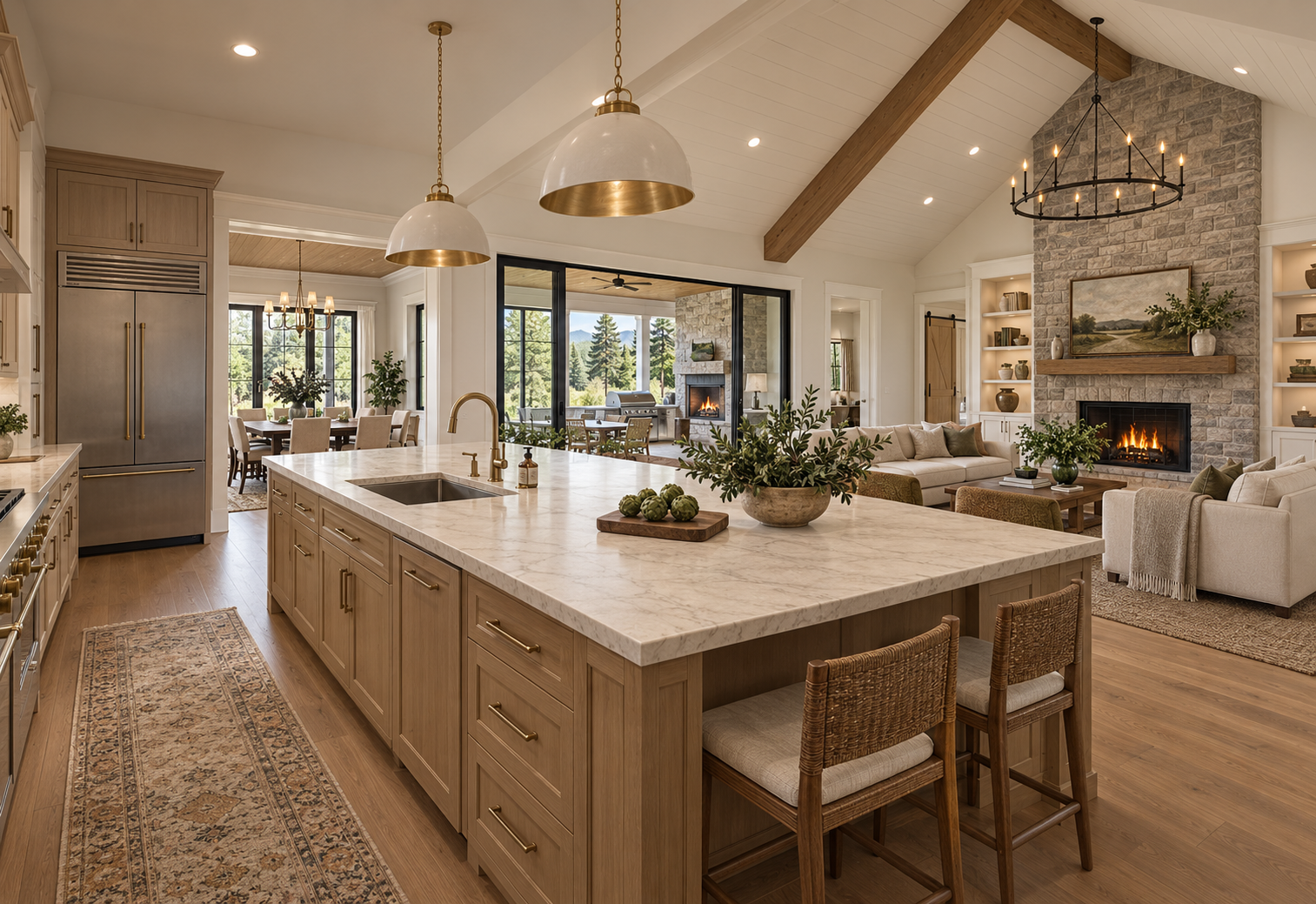 Upgraded kitchen opening to the great room and dining room